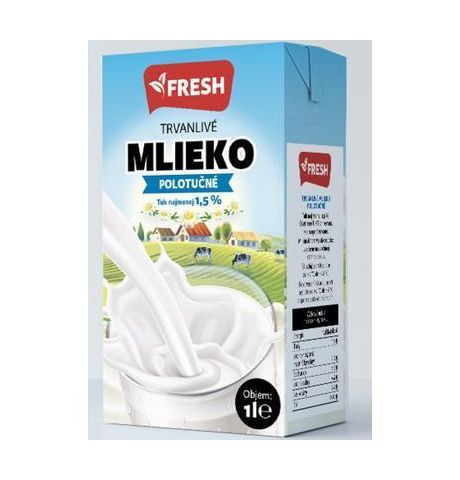 FRESH mlieko polotučné trvanlivé 1,5% 1l