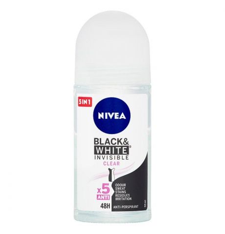 Nivea Black & White Invisible Clear Guľôčkový antiperspirant 50 ml