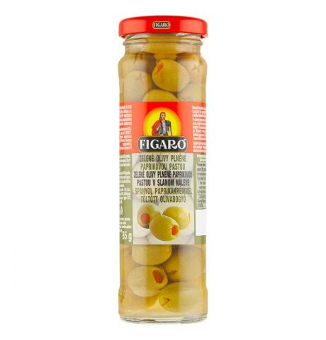 Figaro Zelené olivy plnené paprikovou pastou v slanom náleve 142 g