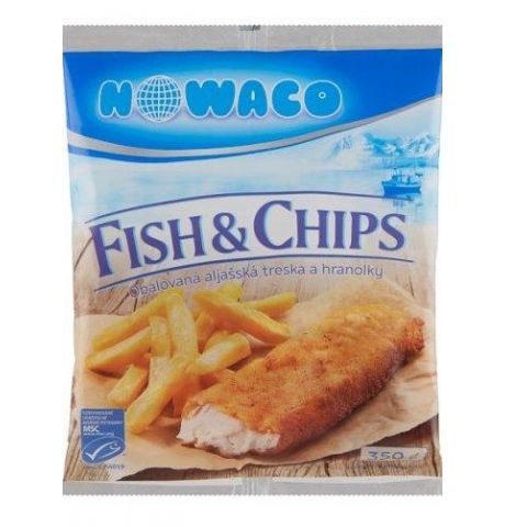 Nowaco Fish & Chips obaľované predsmažené porcie Aljašskej tresky s hranolkami 350 g