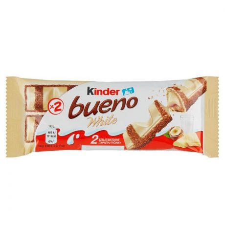 Kinder Bueno White oblátky plnené mliečnou a lieskovcovou náplňou v bielej čokoláde 2 x 19,5 g