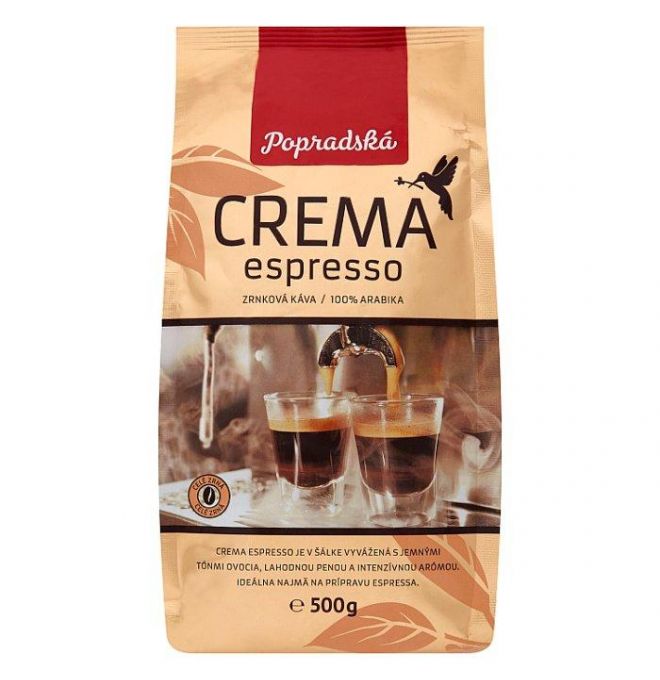 Popradská Crema Espresso zrnková káva 500 g