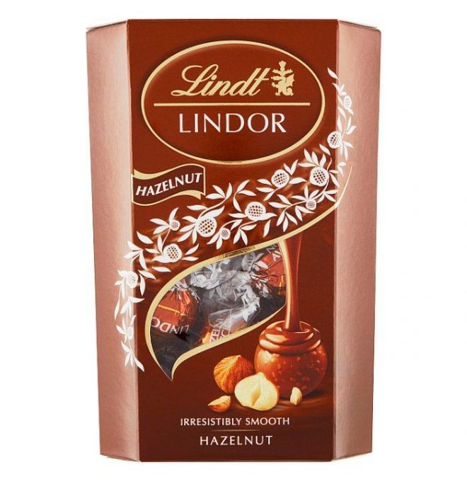 Lindt Lindor Čokoládové bonbóny s kúskami lieskových orechov a jemnou krémovou náplňou 200 g