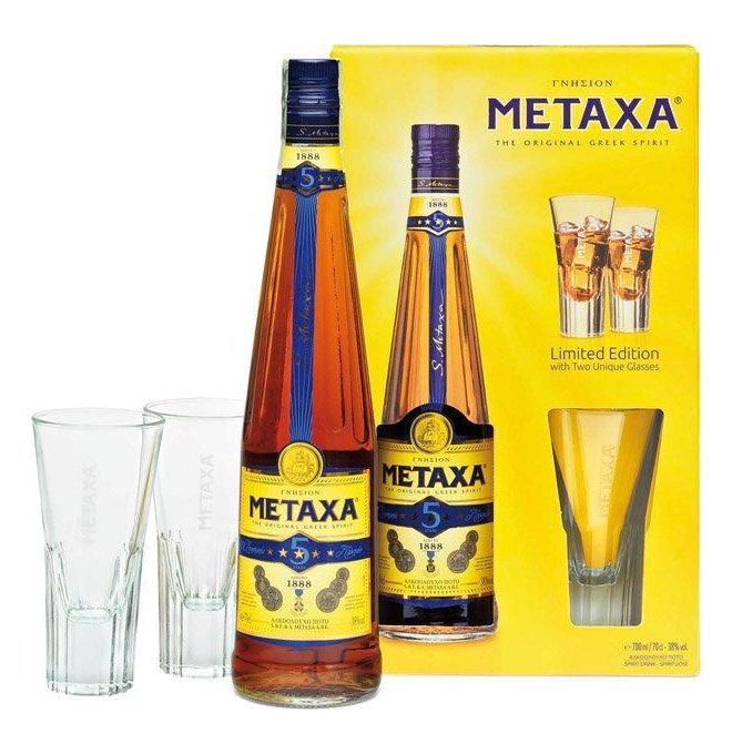 Metaxa 5* Star 38% 0,7L kartón + 2 poháre