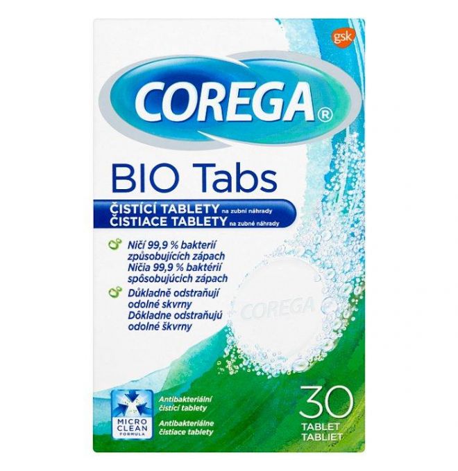 Corega Bio Tabs čistiace tablety na zubné náhrady 30 tabliet