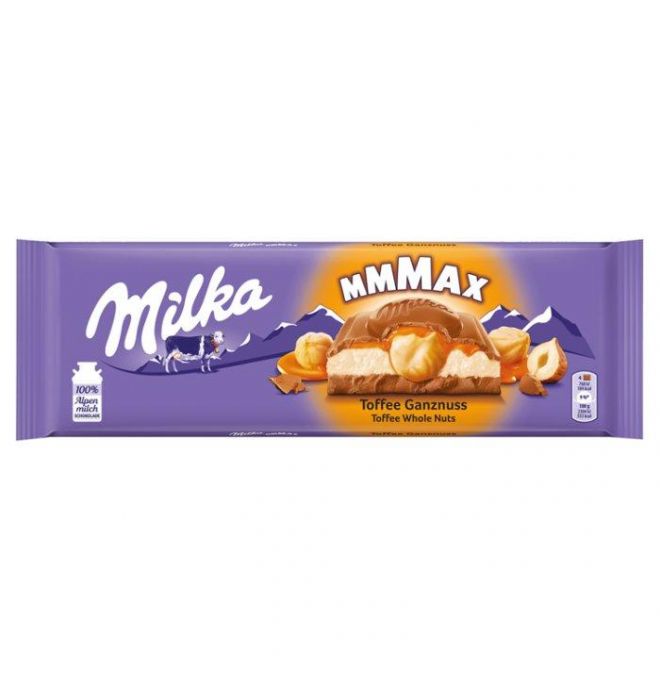 Milka Mmmax Toffee Whole Nuts mliečna čokoláda, oriešky a karamel 300 g