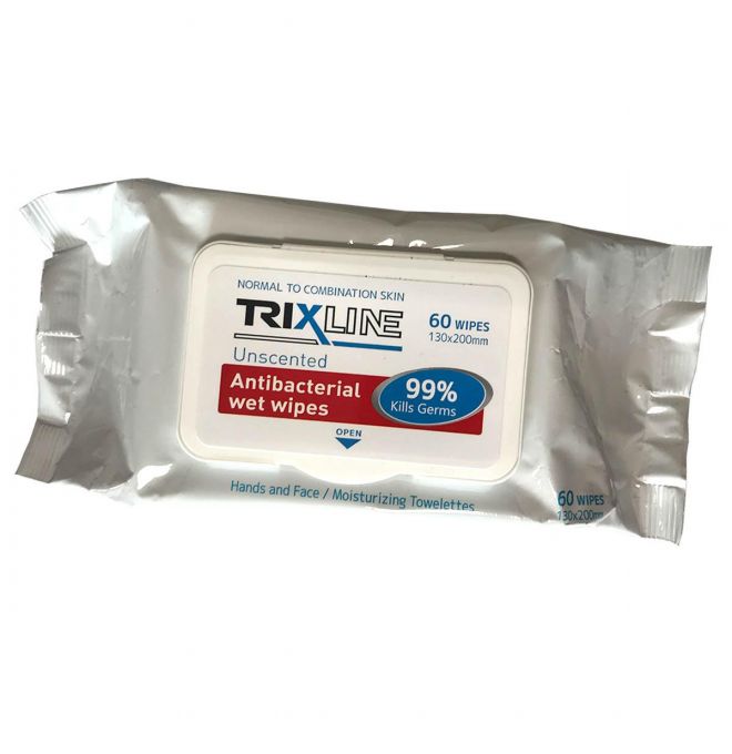 Utierky Vlhčené Antibakteriálne 60ks Trixline