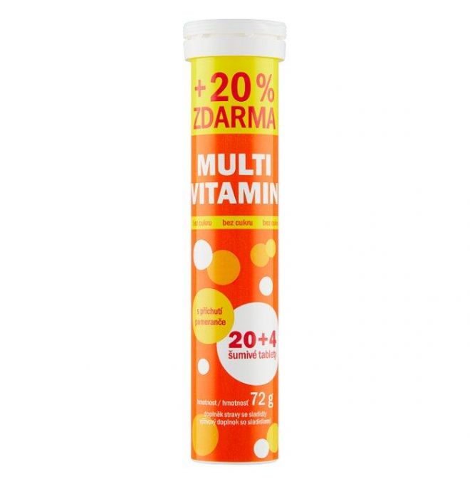 Vitar Multivitamín šumivé tablety s príchuťou pomaranča bez cukru 24 tabliet 72 g