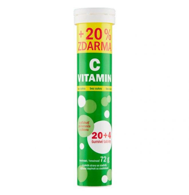 Vitar Vitamín C šumivé tablety s príchuťou pomaranča a citróna bez cukru 24 tabliet 72 g