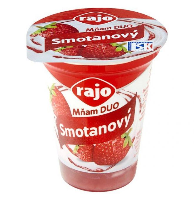 Rajo Mňam Duo Smotanový jogurt jahodový s kúskami jahôd 145 g