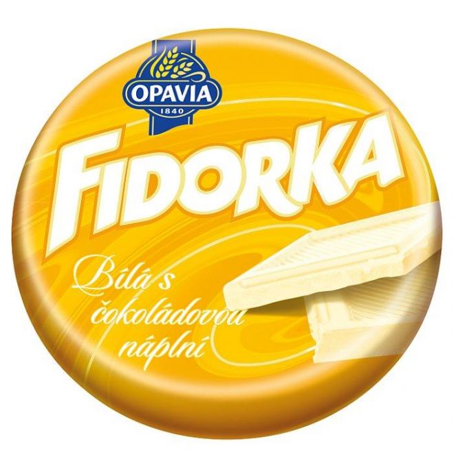 Opavia Fidorka Biela s čokoládovou náplňou, oplátka, žltá 30 g