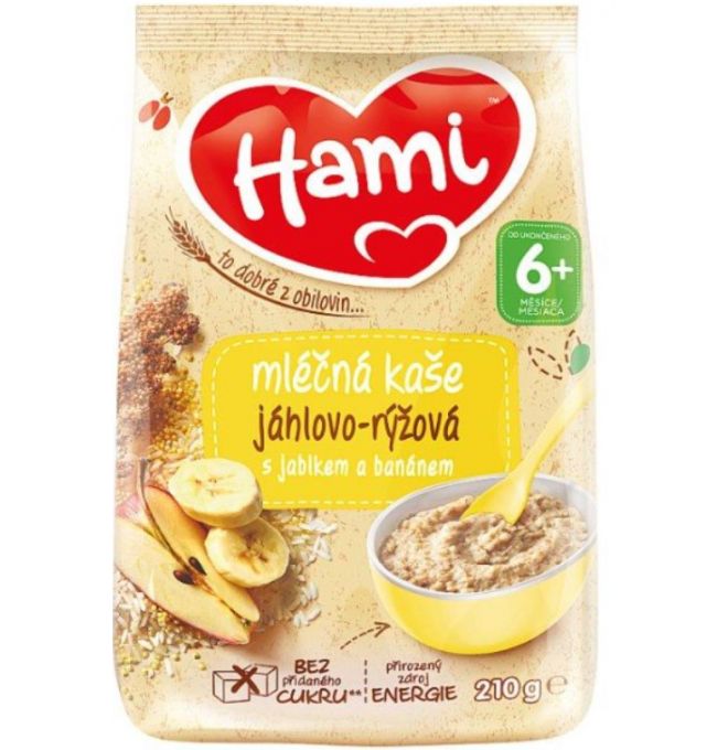 Kaša Detská Mliečna Pšenovo-ryžová S Jablkom A Banánom 210g Hami