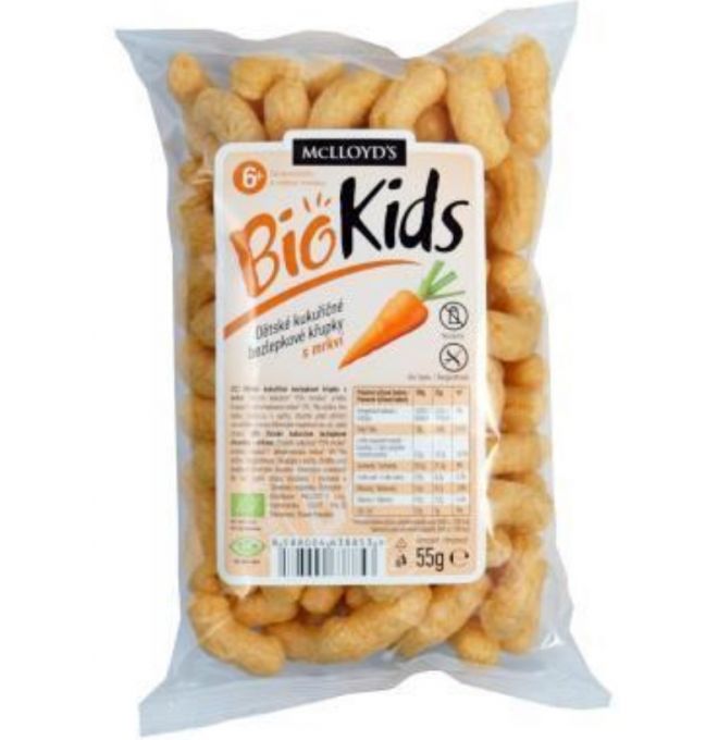 Chrumky BIO detské kukuričné s mrkvou 55g Bezlepkové BIOKIDS BORIS 