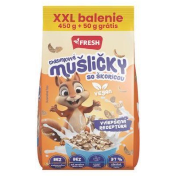 FRESH Mušličky chrumkavé so škoricou XXL 450g + 50g grátis