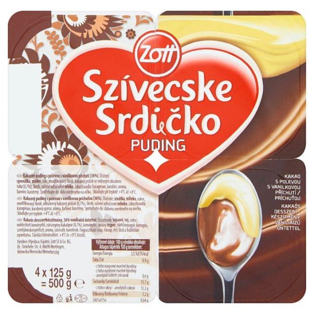Zott Srdíčko puding kakao s polevou s vanilkovou príchuťou 4 x 125 g (500 g)