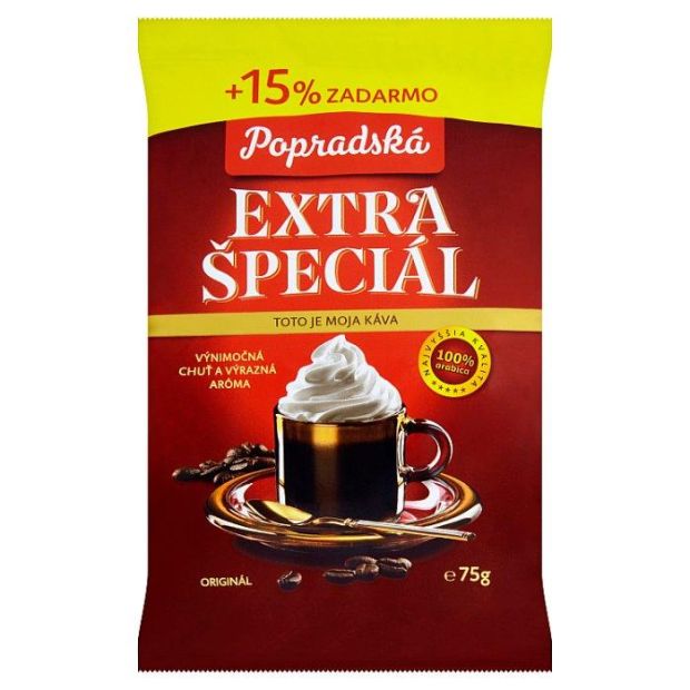 Popradská Extra špeciál pražená mletá káva 75 g + 15% zadarmo