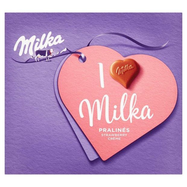 Milka I Love Milka Strawberry bonboniéra, jahodová náplň 110 g