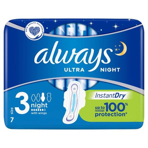 Always Ultra Night Menštruačné Vložky S Krídelkami (Veľkosť 3) 7 ks