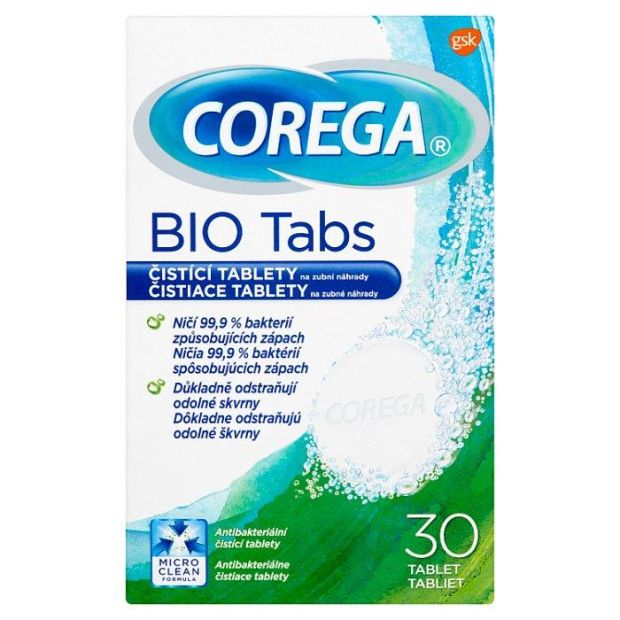 Corega Bio Tabs čistiace tablety na zubné náhrady 30 tabliet