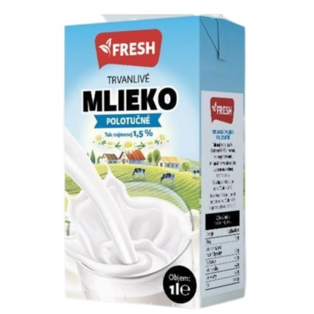 FRESH mlieko polotučné trvanlivé 1,5% 1l
