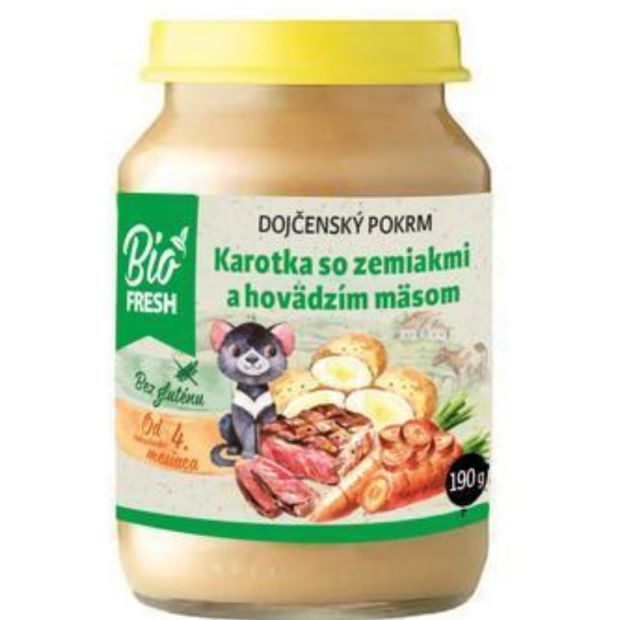 Detské Jedlo Bio Karotkové Pyré S Hovädzím Mäsom 190g Fresh