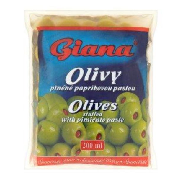 Giana Olivy zelené plnené paprikovou pastou v slanom náleve 195g