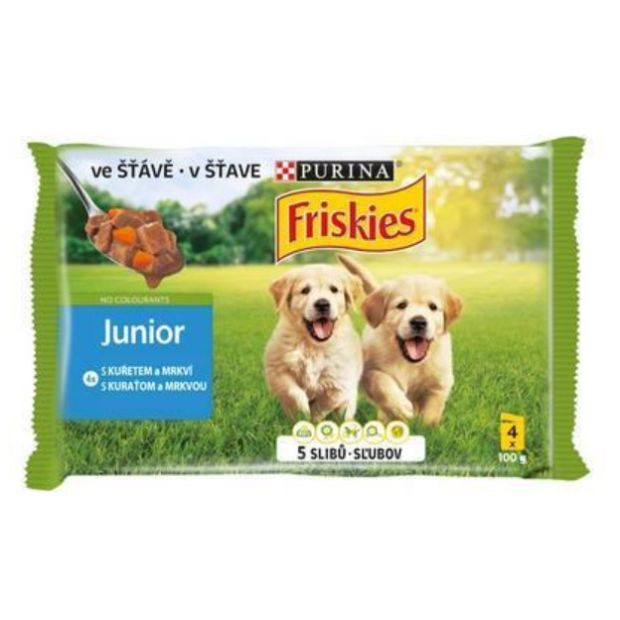 FRISKIES Junior VitaFit kapsička pre šteňatá s kuraťom a mrkvou v šťave 4 x 100g